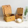 Handmade Straw Rattan Gift Basket with Lid – Woven Storage Box for Stationery & Souvenirs