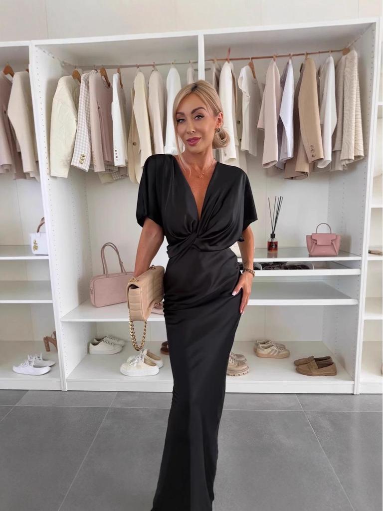 2025 Spring/Summer Satin Twist Bust Batwing Sleeve Dress for Women