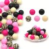 45 Stück 15mm Leopardenmuster Silikonperlen Runde Lose Perlen Für Schmuckherstellung DIY Anti-Drop Schlüsselanhänger Kette Armband Handgemacht