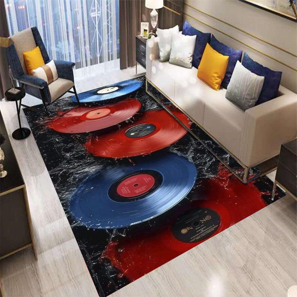 Vinyl Record Carpet Rug Music Theme Retro Disco Floating Water Splash Home Decoration Living Room Entertainment Room Floor Mat