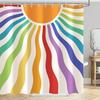 Boho Sun Rainbow Shower Curtain, Colorful Bright Retro 70sCute Sunrise Sunset Sunshine Shower Curtain Set, Vintage Modern Groovy