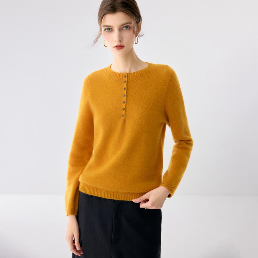 Lekasha Women's 7-Gauge Cashmere Half-Zip Round Neck Button-Up Sweater