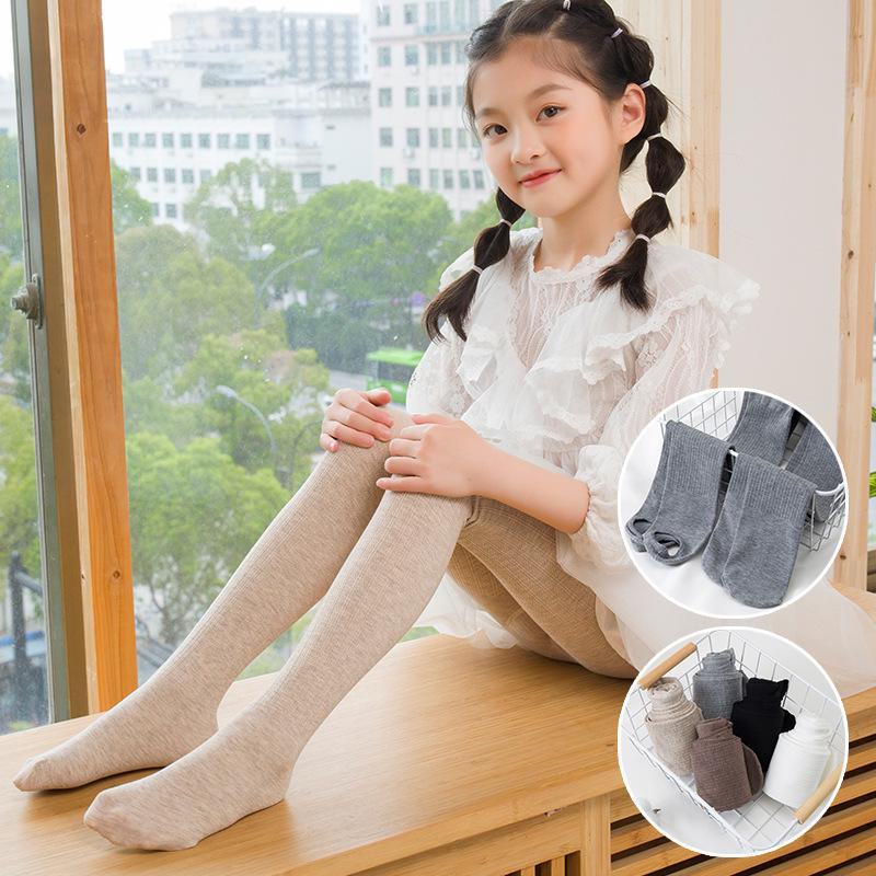Girls' Spring & Autumn Solid Color Twisted Leggings with Step-on Cotton Dance Socks