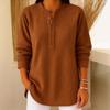 Women's Autumn Waffle Henley Shirt Long Sleeve Button Casual Loose Top
