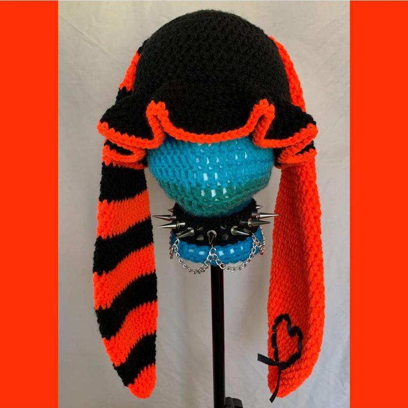 New Hand Knitted Embroidered Big Brim Hollow Fisherman Hat Showing Face Little Cute Knitted Hood