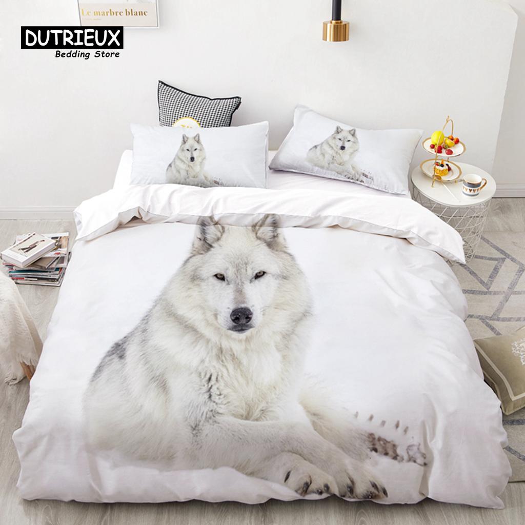 3D Wolf Space Duvet Cover Tiger Lion Animal Pattern Bedding Set Light And Dark Meet Wolf Moon Comforter Cover With Pillowcases