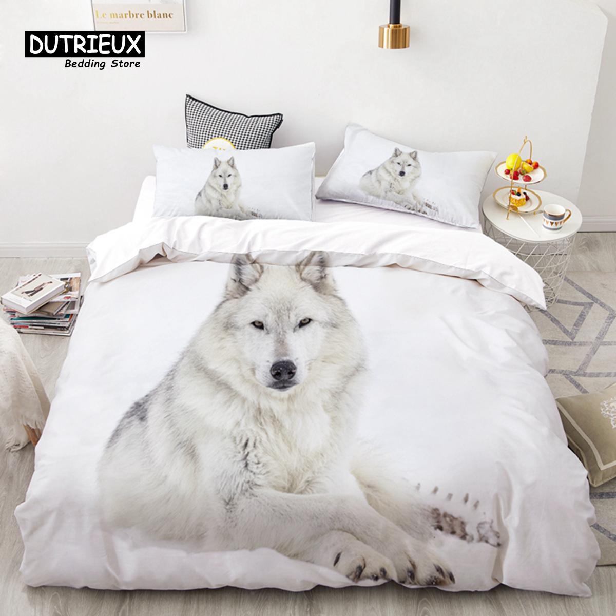 

3D Волк Космос Пододеяльник Тигр Лев Животный Узор Комплект Постельного Белья Светло-Темный Встреча Волка Луны Одеяло Чехол С Наволочками EU single(135x200cm)