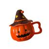 Halloween Pumpkin Shaped Ceramic Mug With Lid Creative Design Perfect Gift For Parties Home Office Use