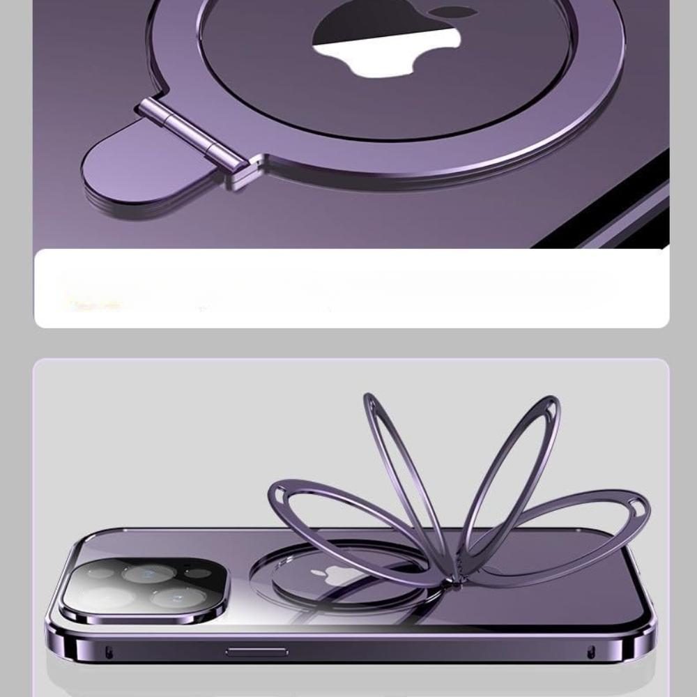 For iPhone 16 15 14 Pro Max Anti-Peeping Metal Frame Double Sided Protection Magnetic Case Privacy Screen Lens Protector Stand