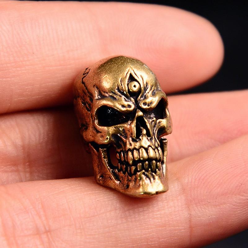 Brass Three-Eye Skull Pendant Charm Paracord Necklace Bag Accessory DIY Craft Supplies