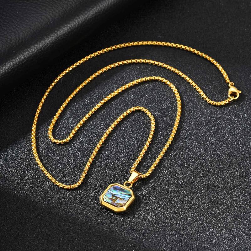 Stainless Steel Square Pendant Necklace Men Long Chain Layered Hip Hop Jewelry Geometric Titanium
