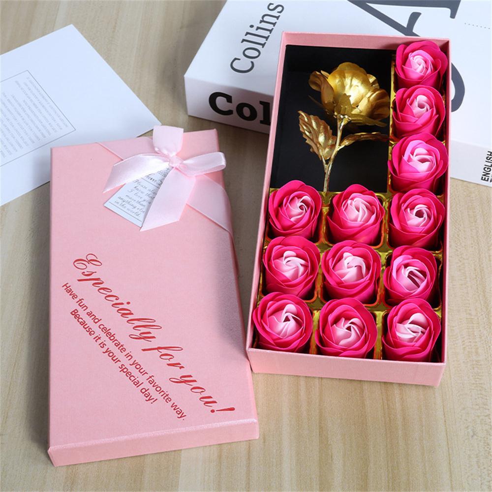 Artificial Soap Rose Gift Box Gold Foil Flower 12 Scented Rose Soap Flowers Wedding Home Decoration Valentine's Day Gift