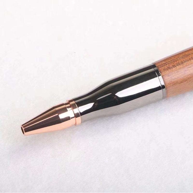 Brass Sandalwood Gun Handle Ballpoint Pen, Engravable Submachine Gun Design
