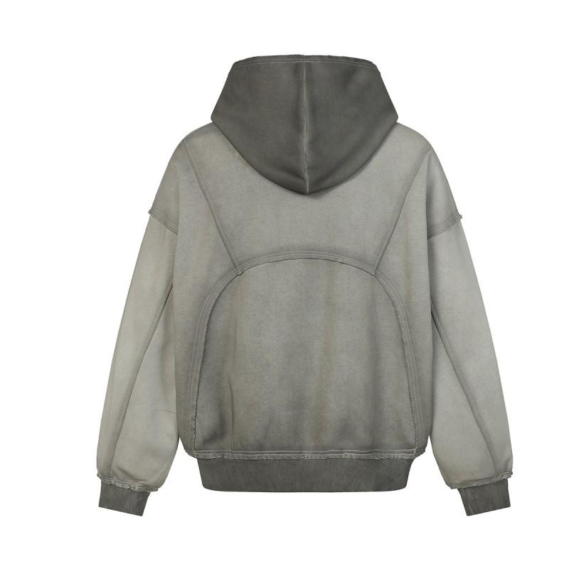 Washed Distressed Oversized Zip Hoodie Men American Streetwear Heavyweight Sweatshirt