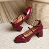 New Women Patent Leather Single Shoes Mary Janes High Quality Pumps Square Casual Coarse Heel Shoe Fashion Strap Women Sandalias