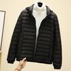 Light Down Jacket Women's Short, Winter Take-off Hat Fashionable Slim-fit Hooded Stand-up Collar Women's Thin Coat