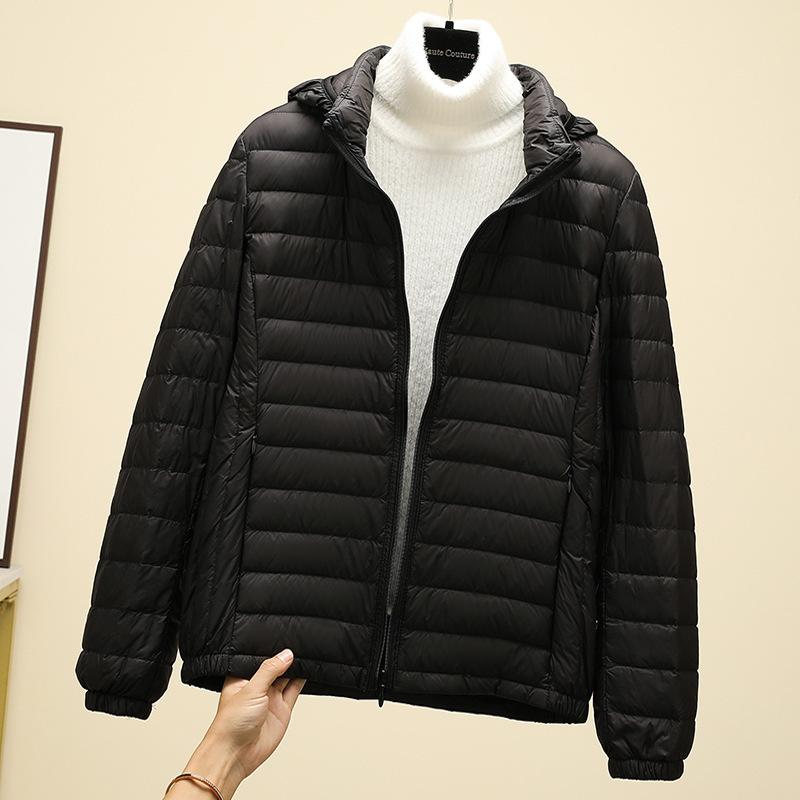 Light Down Jacket Women's Short, Winter Take-off Hat Fashionable Slim-fit Hooded Stand-up Collar Women's Thin Coat