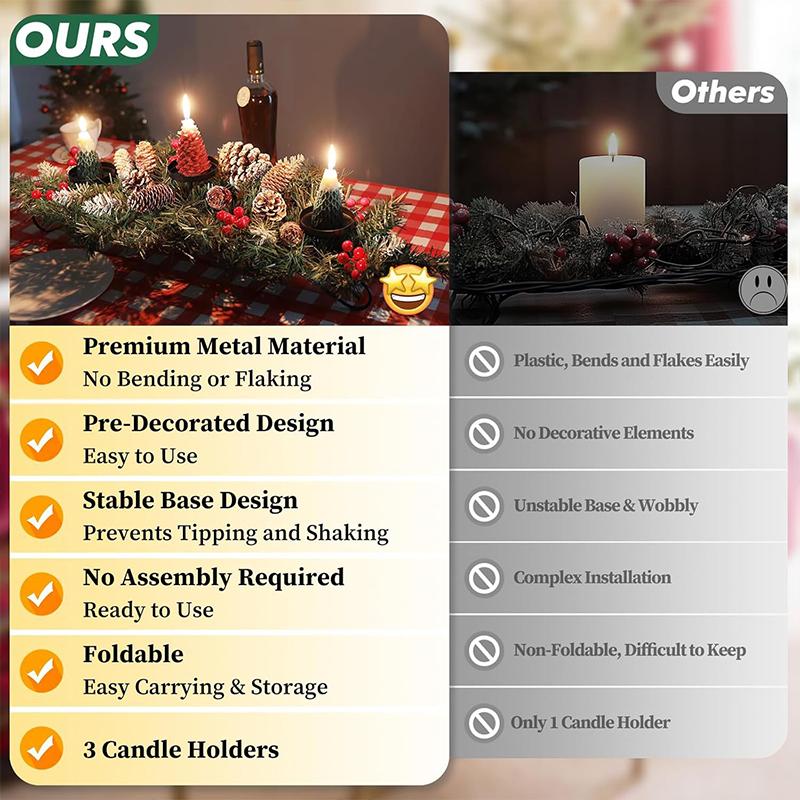 1PC Christmas Candle Holder Table Centerpieces Candle Tray Holiday With 3 Pillar Candle Stands Xmas Artificial Pine Cones Classic