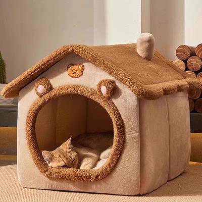 Nid pour chat en hiver Chaud Maison pour chat fermée Villa Niche pour petit chien Quatre saisons Universel Détachable et lavable Maison pour chien Maison pour chien