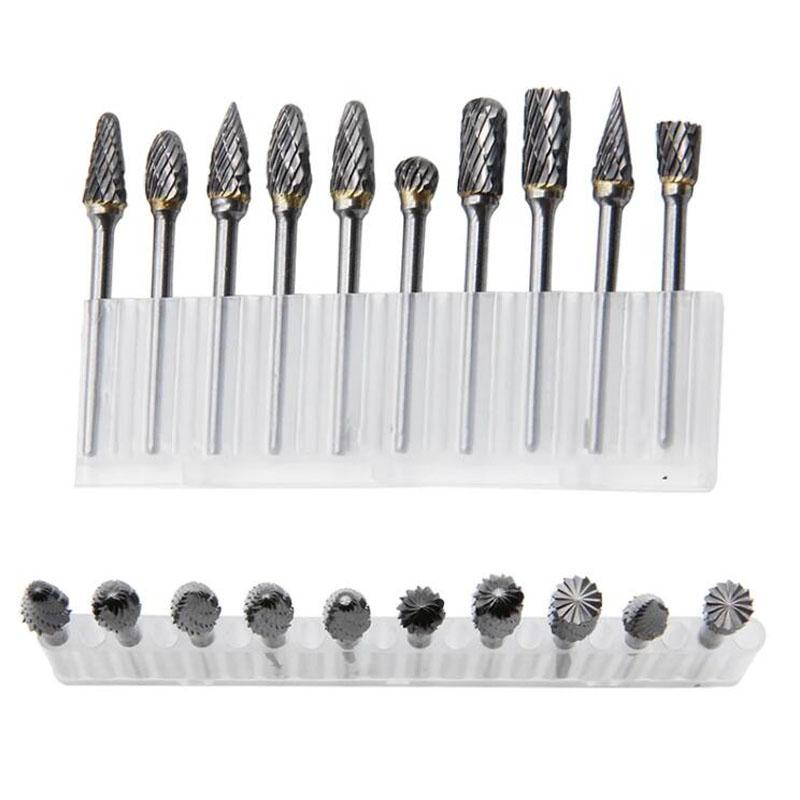 10pc Hard Alloy Rotary File 3*6 Double Grain Tungsten Steel Grind Head Electric Grind Mold Woodwork Grinding File Tool Set