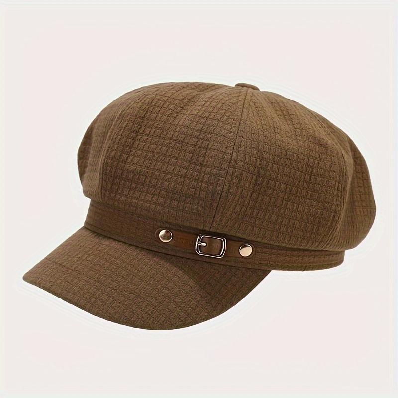 

1 шт. Женский восьмиугольный берет с регулируемым ремешком и металлической пряжкой, с широкими полями, модный аксессуар для весны/лета, для улицы, повседневная шляпа верблюд