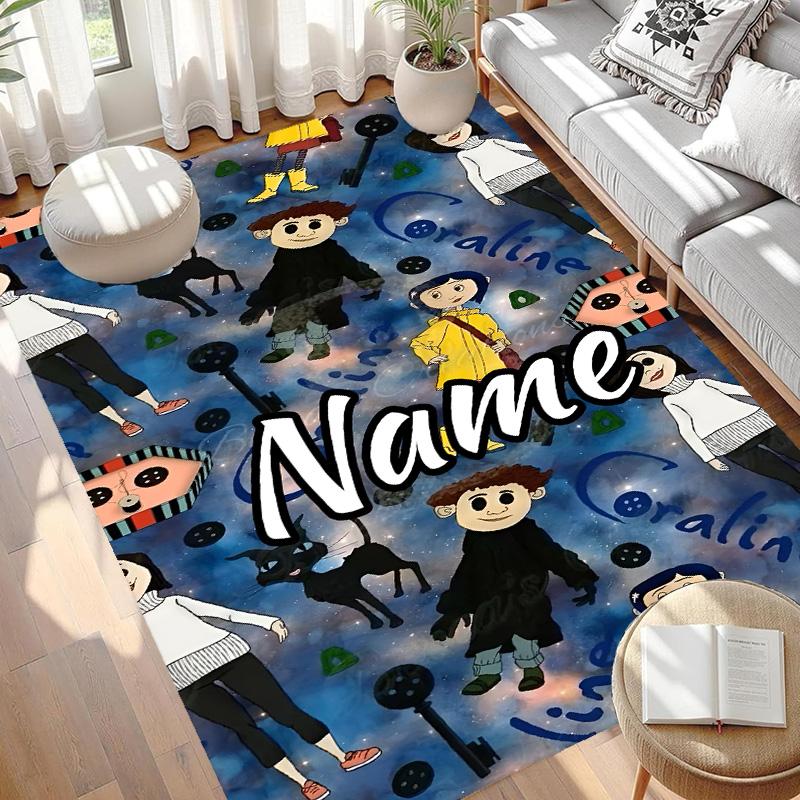 Custom Name Personalized Coraline Print Carpet, Versatile Home Decor Rug, for Playroom, Apartment, Balcony, Entryway, Hallway Gift