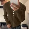 INCERUN Men V Neck Long Sleeve Buttons Rib Casual Fitted Tops T-shirts Undershirts