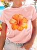 Vibrant Orange Hibiscus Flower Unisexs Crew Neck Short Sleeve T Shirt Tropical Summer Beach Graphic Tees For Ladies Daily Wear