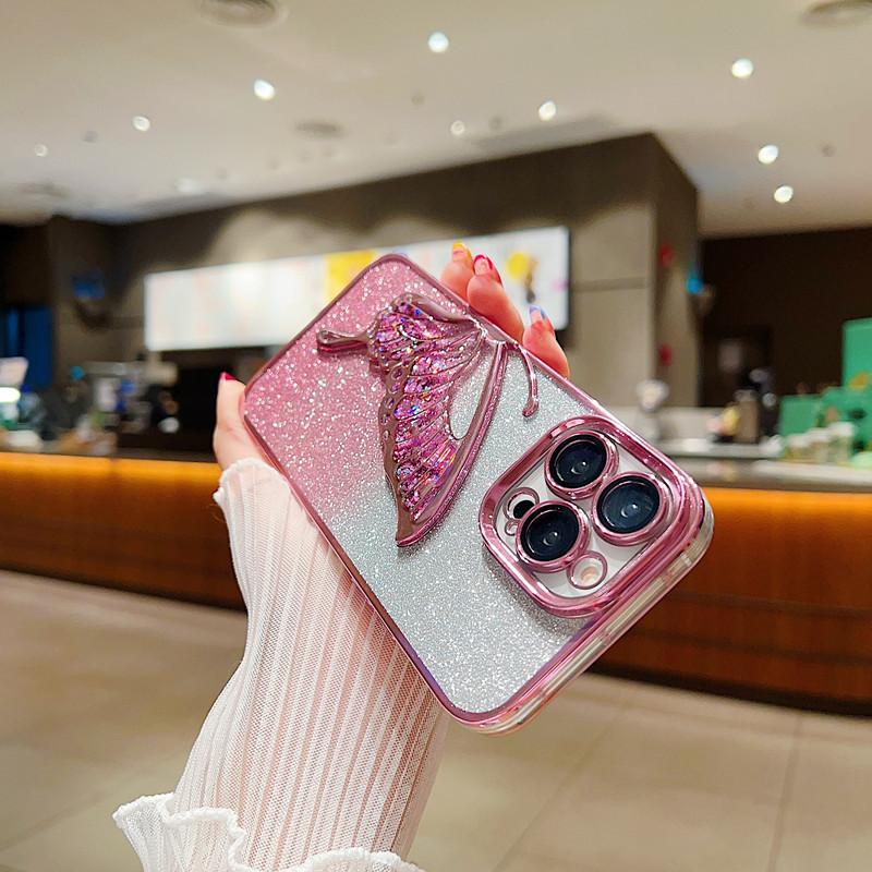Glitter Butterfly Color Mobile Cell Phone Carrying Cases Tpu Protective Phone Cover for Iphone 16 15 14 13 12 11 Pro Max