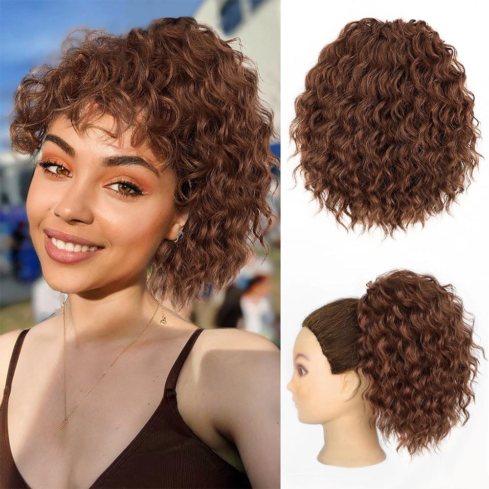 MISS WIG Synthetic Messy Bun Hair Piece - Loose Wavy Curly Drawstring Ponytail Wig Extensions Claw Ponytail For Women Wear