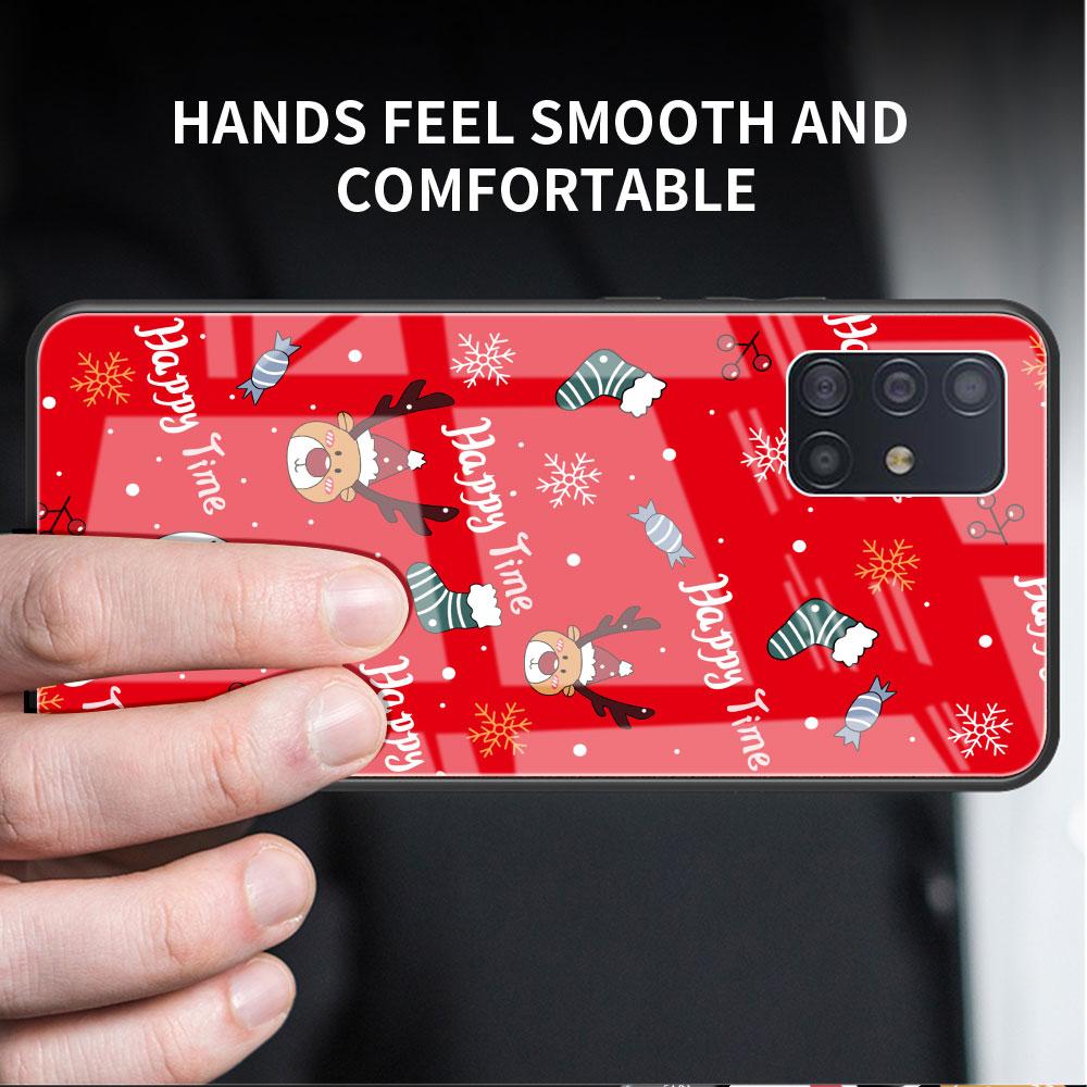 Glass Case For Samsung Galaxy A52 A71 A50 A51 A70 A21s A31 A72 A10 A12 A30 A22 5G Phone Cover  Snowman Christmas Cartoon
