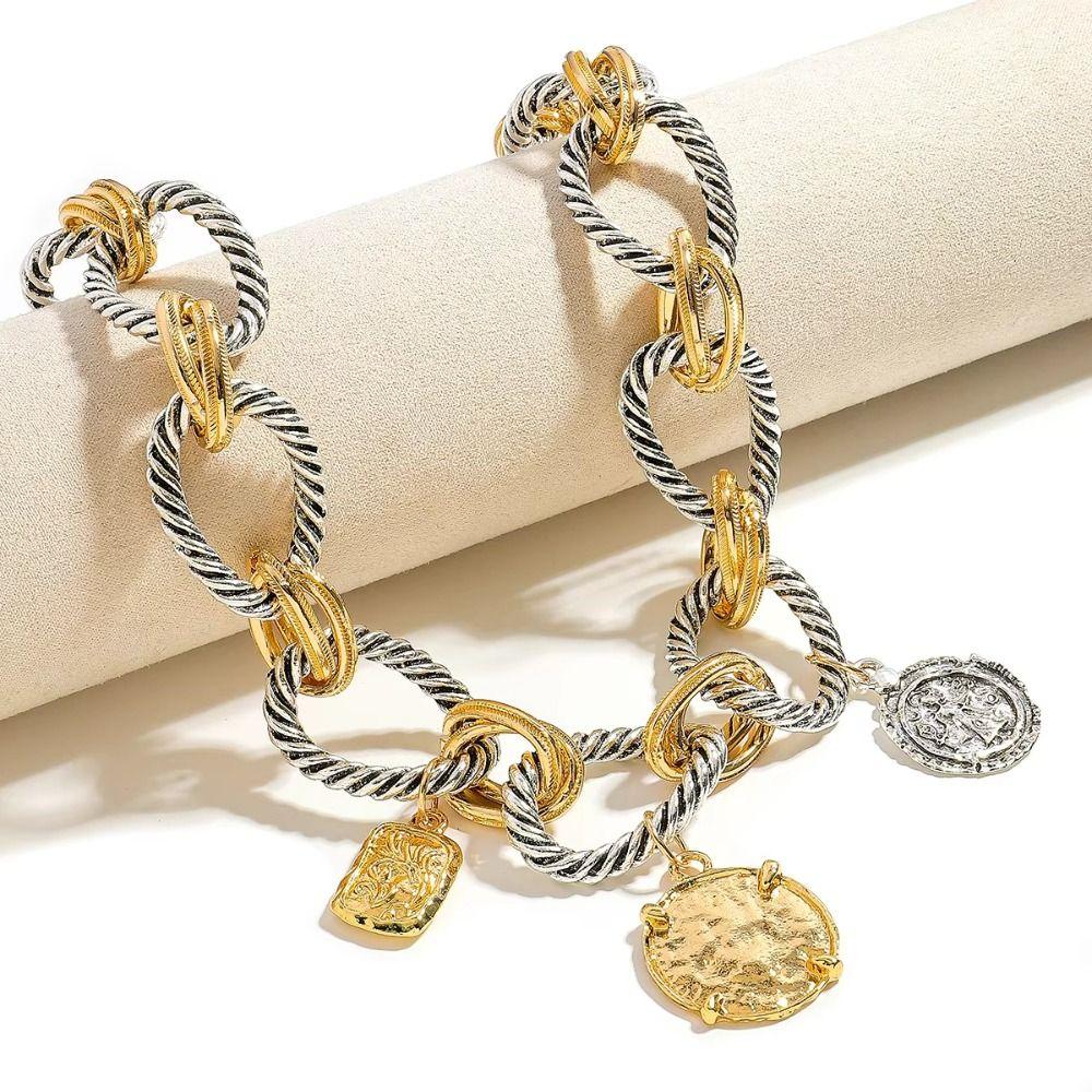 Fashion Cuban Chain Necklaces Vintage Neck Jewelry Charm Geometric Pendant  Holiday