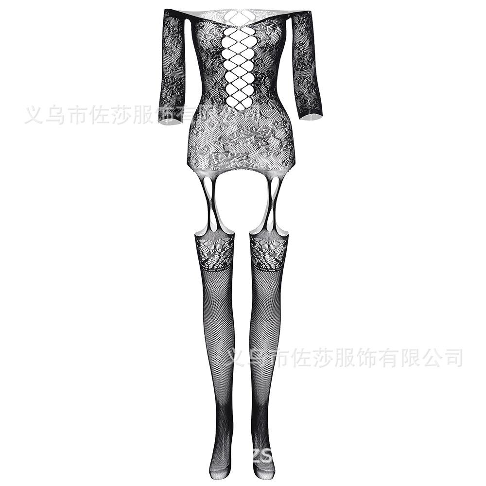 Milk leakage underwear transparent hollow pajamas one-piece socks mesh skirt seamless mesh temptation
