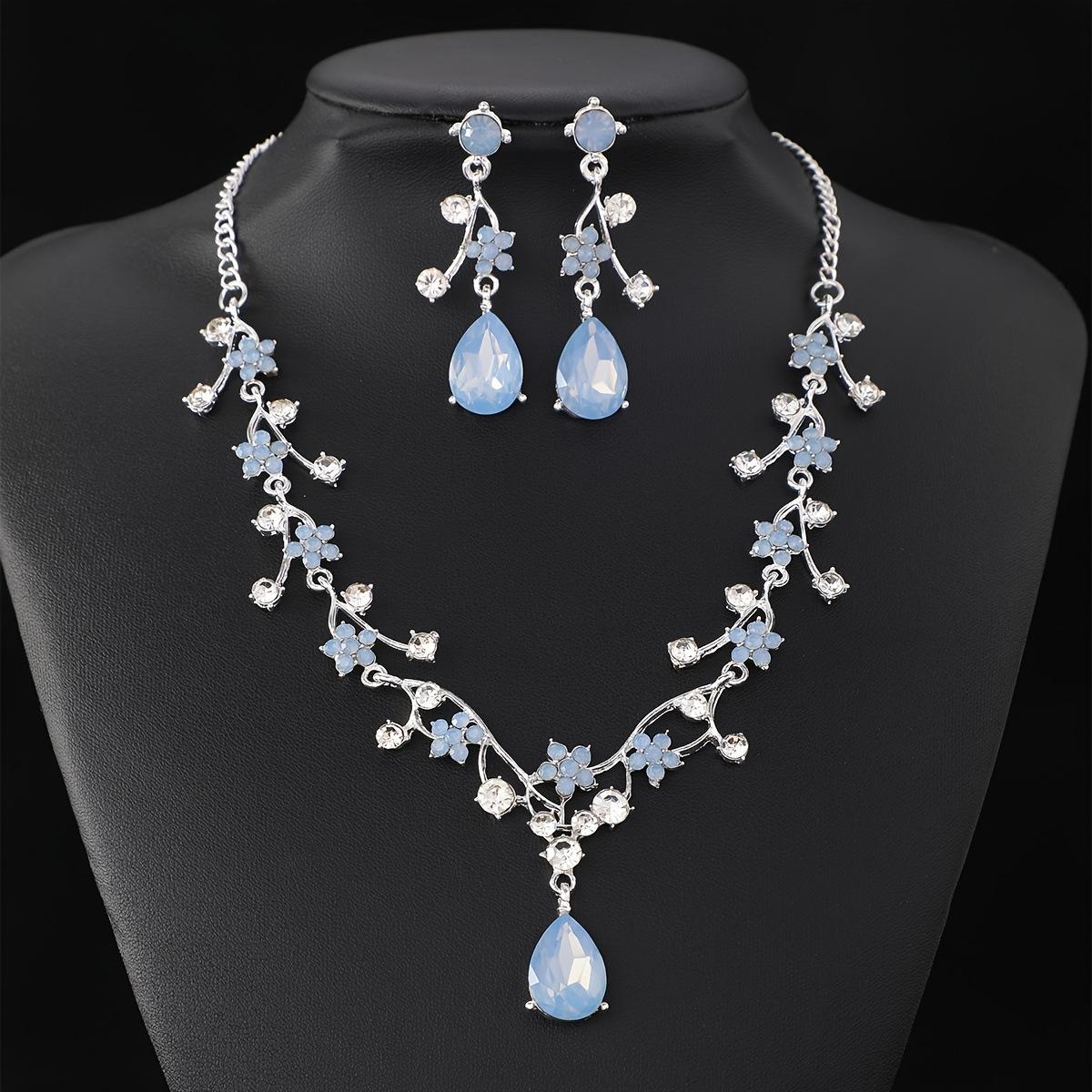 

2026 Temperament Bridal Flower Super Flash Necklace Earrings Set Light Luxury Clavicle Fashion Wedding Dress Accessories 45CM