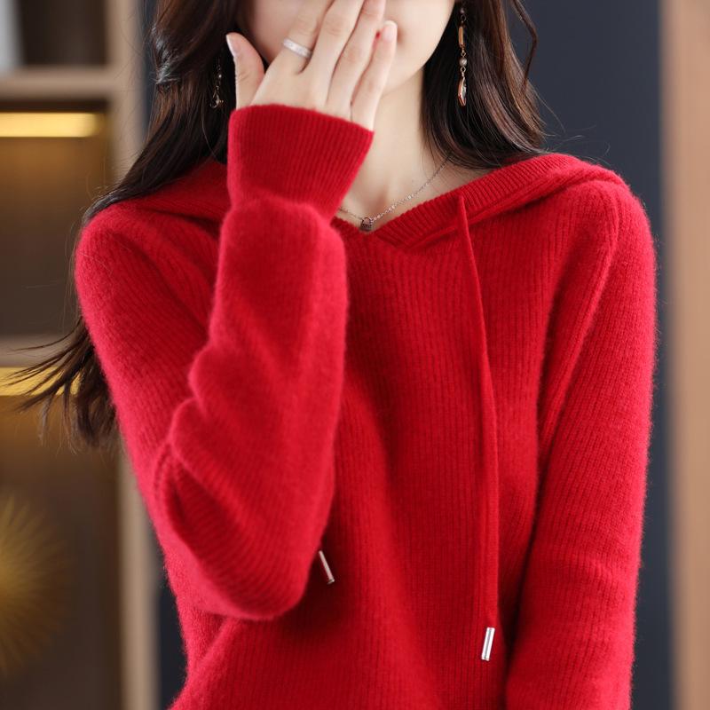 Women's 100% Pure Wool Knit Loose Hoodie - Autumn/Winter Collection