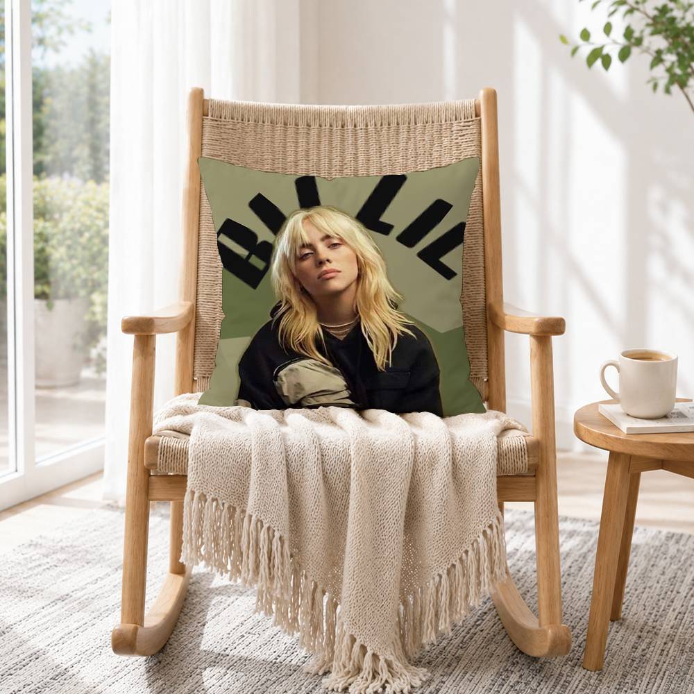 S-Singer B-Billie Eilish Pillow Case Square Double-Sided Sofa Cushion Cover Bedroom Bedside Pillow Gift