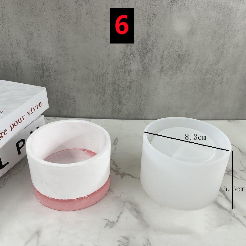 New Round Stripe Candle Jar Silicone Mold DIY Handmade Storage Box Pen Holder Plaster Cement Vase Crafts Casting Mold Home Decor
