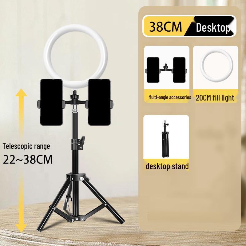 Dual-Position Live Streaming Tripod with Fill Light for Video Recording