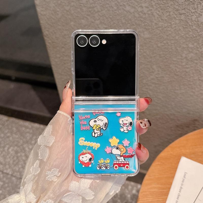 Cartoon Cute astronaut Star Snoopy peanut laser Folding Clear Phone Case For Samsung ZFlip 5 6 7 ZFlip 7 FE Funny Snoopy cover ZFlip 6