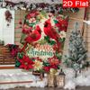 2D Flat, 2D Flat,2D Flat, 1pc Large Double-Sided Merry Christmas Garden Flag with Cardinals, Poinsettias & Holly - 30.48x45.72cm or Outdoor Decoratio