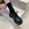 Women's Shoes Platform Flats Autumn Black Loafers Fashion Comfortable Leather Shoes Lace-up Outdoor Casual Oxfords Zapatos Mujer