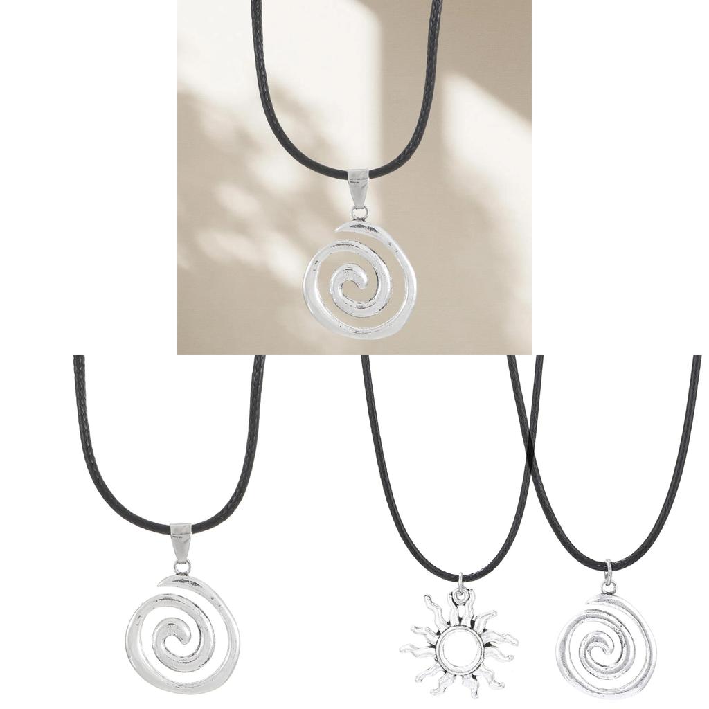 Geometric Pendant Necklace With Vintage Handwoven Leather Cord For Women