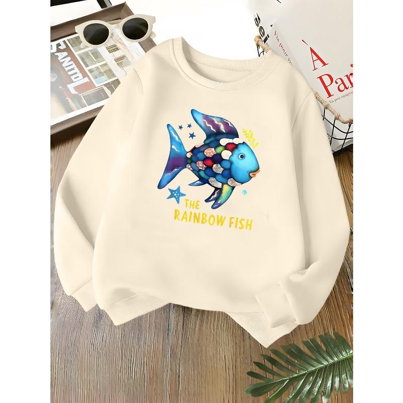 Kids Unisex Crewneck Sweatshirt, The Rainbow Fish Starfish Print Soft Fleece Pullover Suitable For Kids Over 4 Years Old