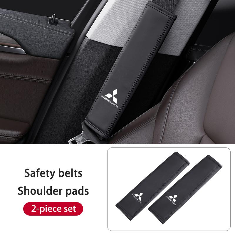 Leather Car Seat Belt Protector Pad Shoulder Strap Cover Interior Accessories For Mitsubishi Outlander Lancer Cross Colt Xpander
