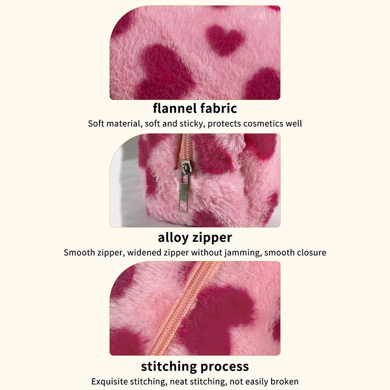 Cute Sweet Heart Pattern Plush Pencil Case Girly Women Large Capacity Cosmetic Bag Travel Portable Storage Bags Organizer Gifts