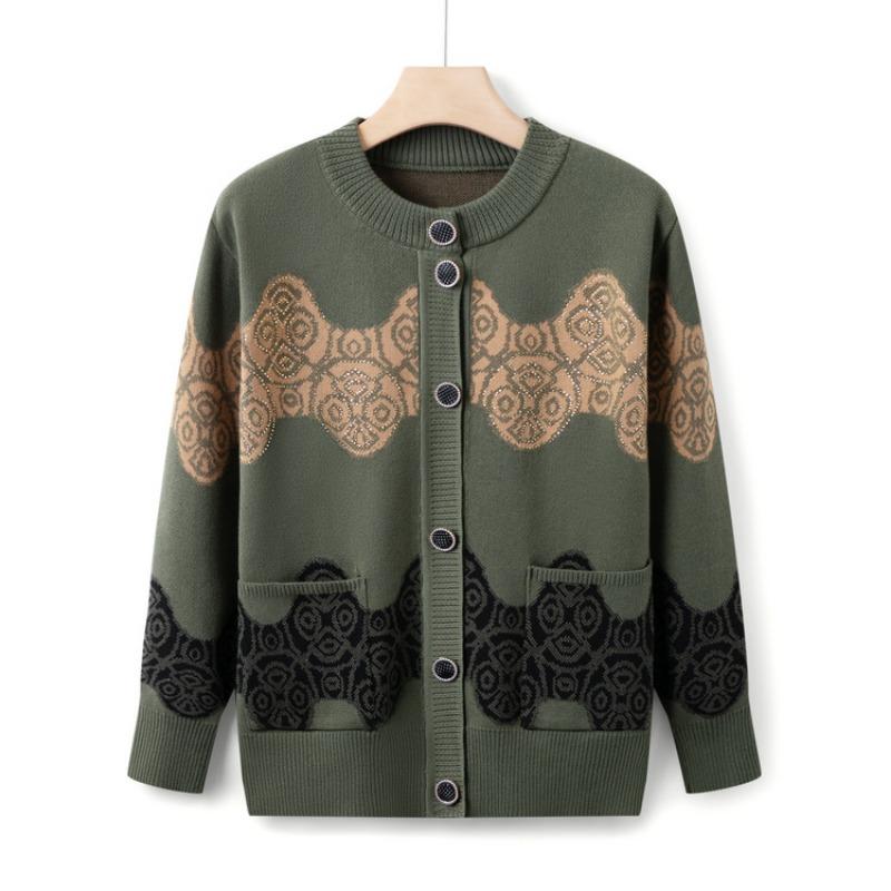 Oma Herbstpulloverjacke Mittleres Alter Rundhals Strickjacke Oberteil Weiblich Alter 0 Mama Strickpullover