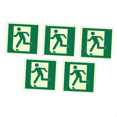 5 Pieces Emergency Exit Sign Stickers Glow In The Dark PVC Decals Self Sticky for Bar Office