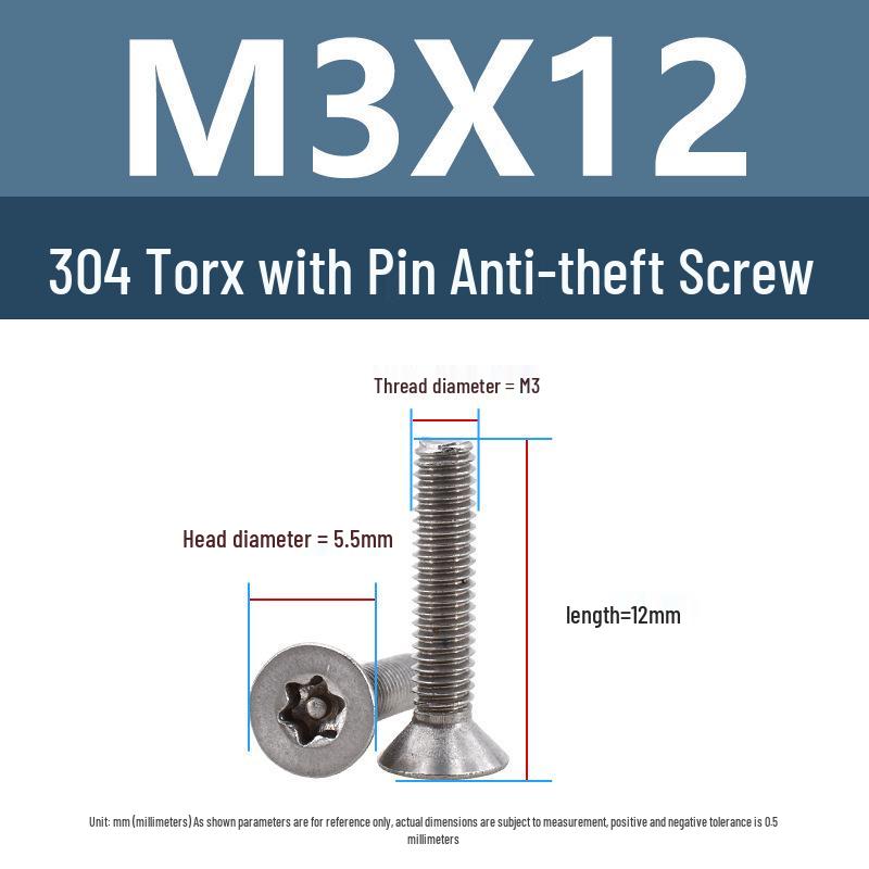Yigu 304 Tamper-Proof Countersunk Torx Pin Screws, M2-M8, Flat Head, Anti-Removal