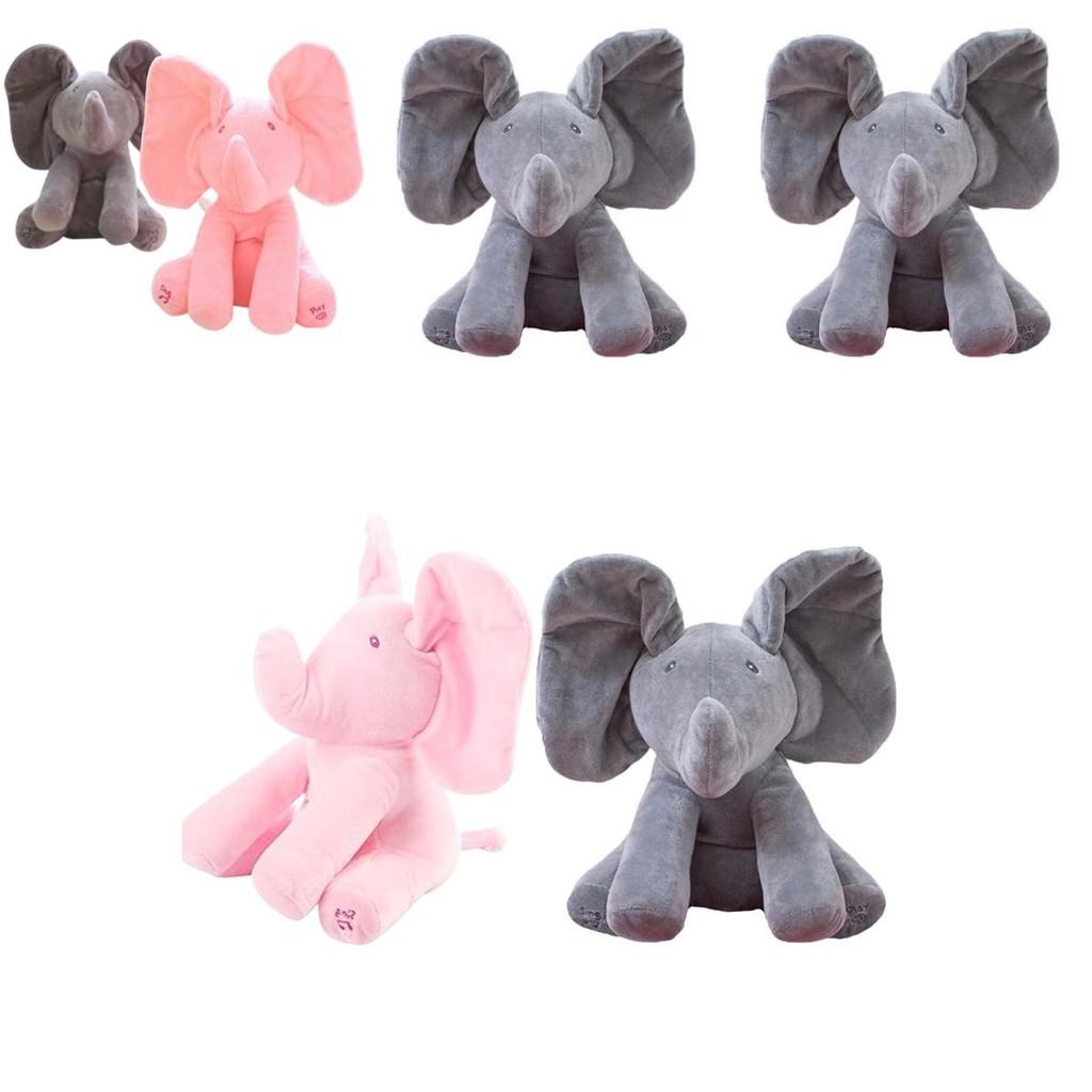 Gray Peek-a-boo Musical Plush Elephant Toy Soft Adorable And Perfect For Toddlers