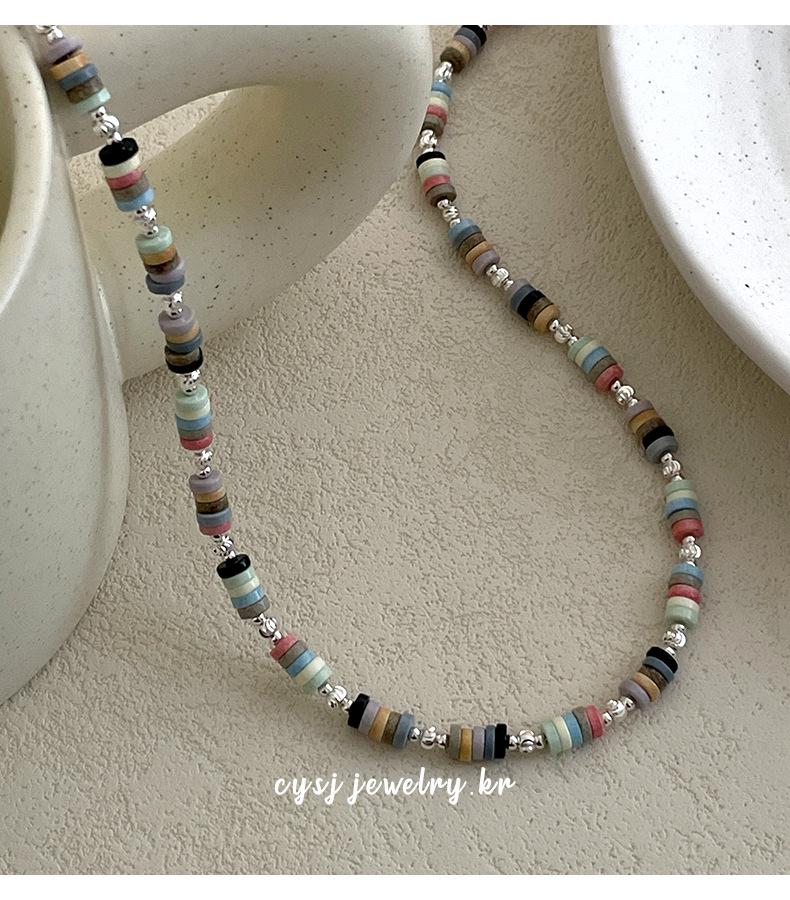 Cui Yan S925 Sterling Silver Korean Style Colorful Beaded Necklace for Women – Spring/Summer Dopamine Choker